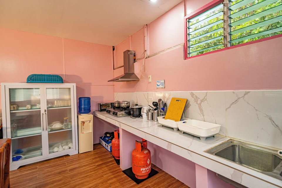 Shared fridge, microwave, coffee/tea maker, electric kettle