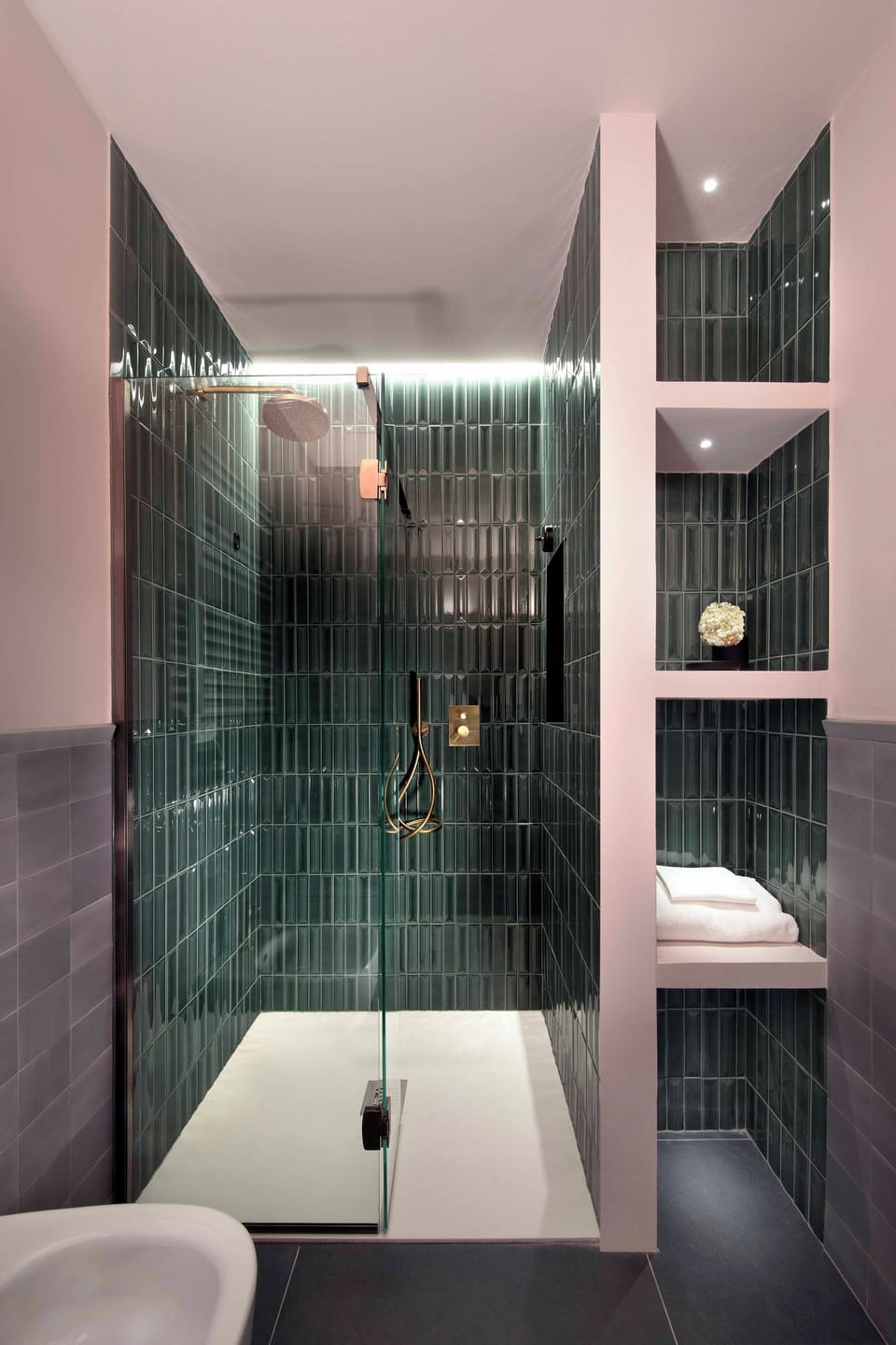 Ara | Bathroom | Shower, rainfall showerhead, hair dryer, slippers