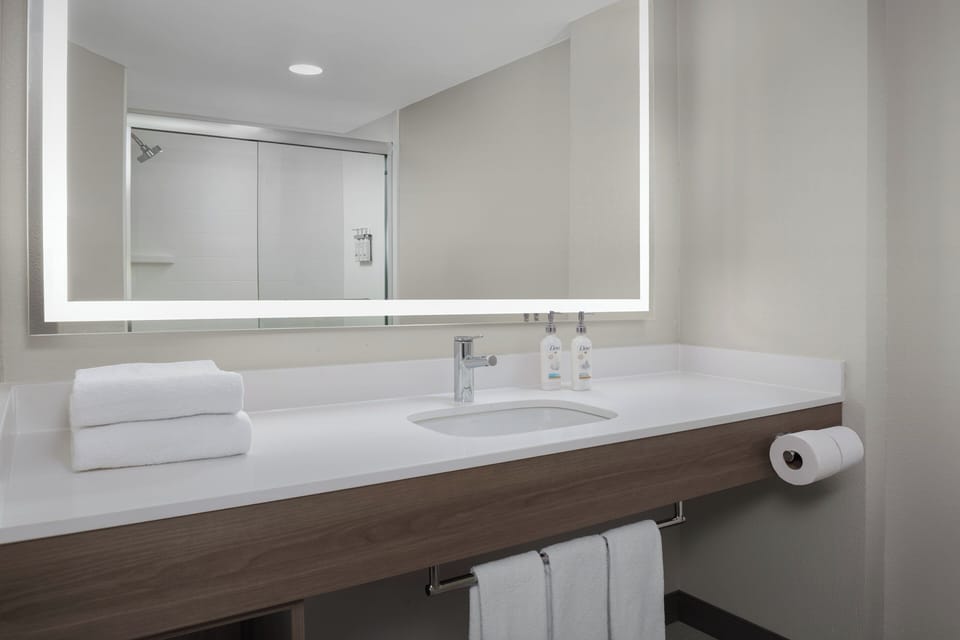 Standard Room, 1 King Bed, Accessible (Mobility) | Bathroom | Combined shower/tub, hair dryer, towels