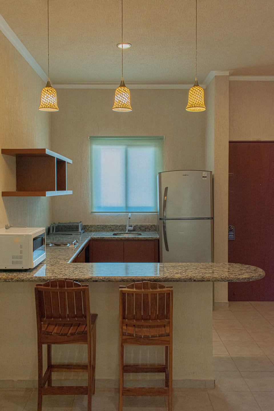 Full-size fridge, microwave