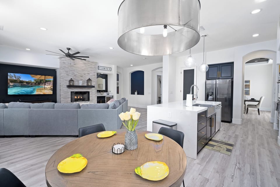 House | Living area | 65-inch Smart TV with satellite channels, TV, fireplace