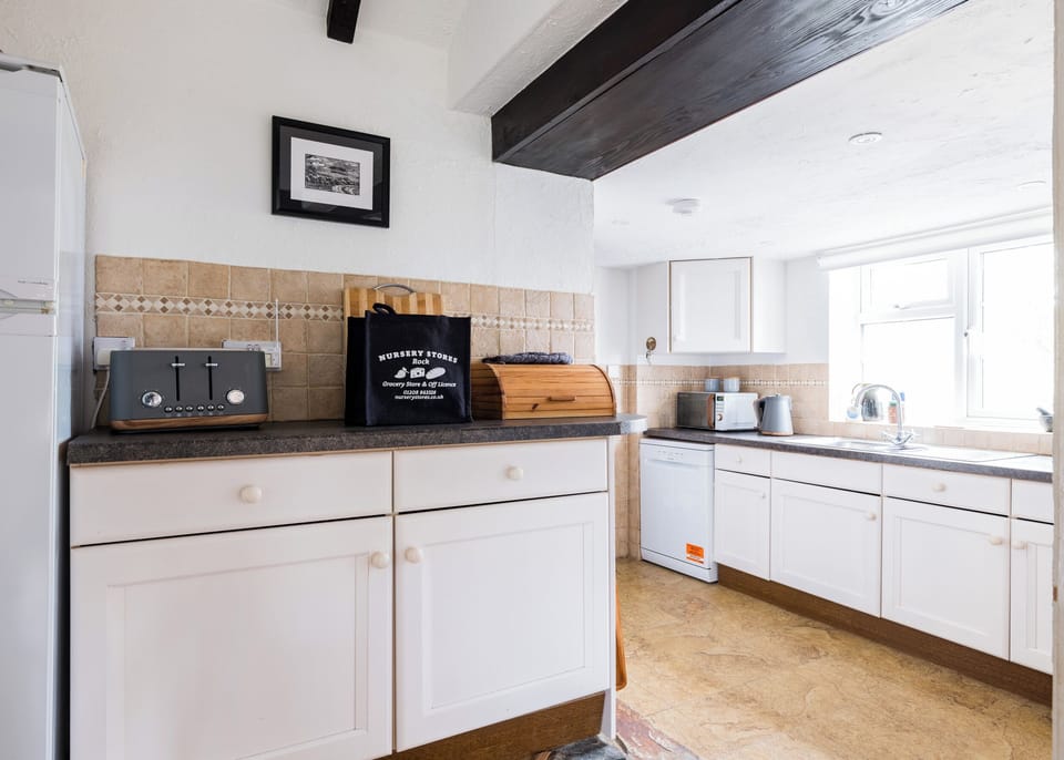 Fridge, dishwasher, electric kettle, toaster
