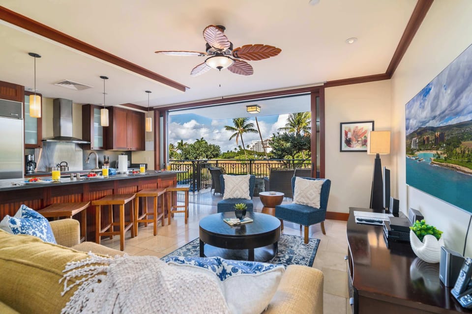 Condo, Multiple Beds, Balcony, Garden View (Hale Kahakai) | Living area | 50-inch flat-screen TV with digital channels