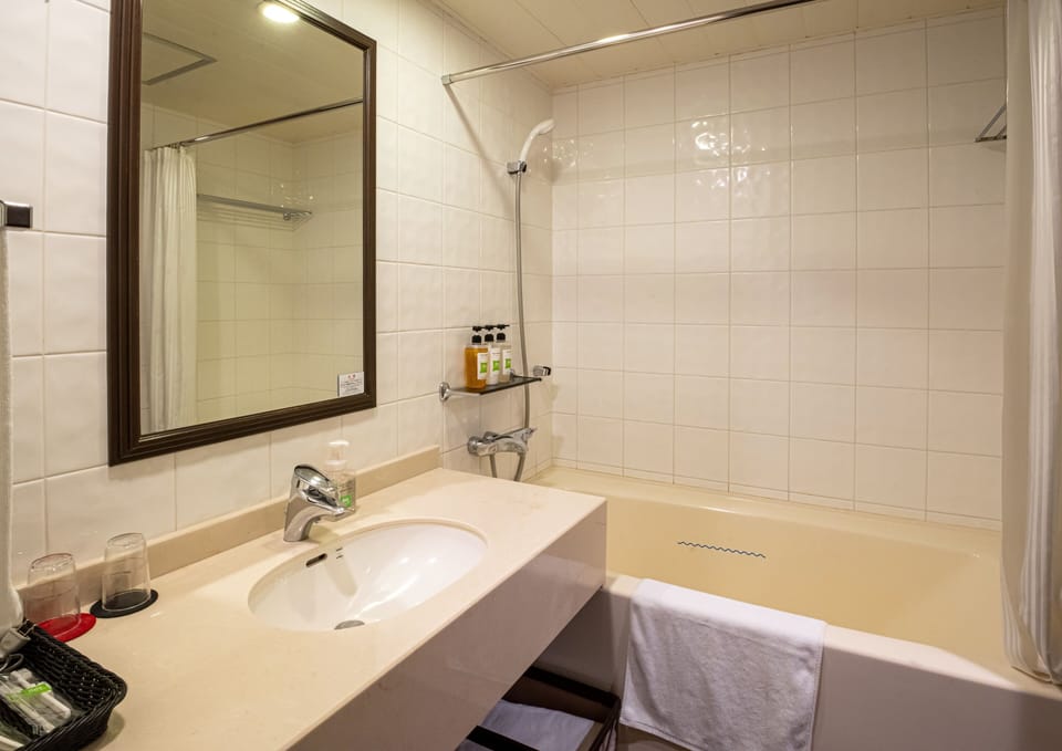 Combined shower/tub, deep soaking tub, eco-friendly toiletries