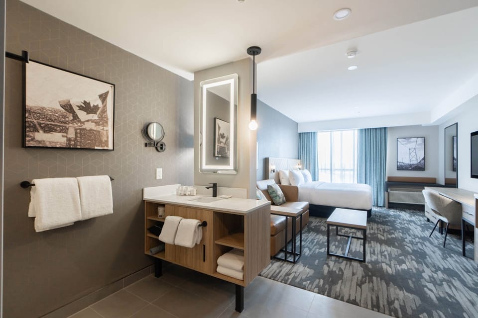 Standard Room, 1 King Bed with Sofa bed (Euro Bathroom) | Bathroom | Hair dryer, towels, soap, shampoo