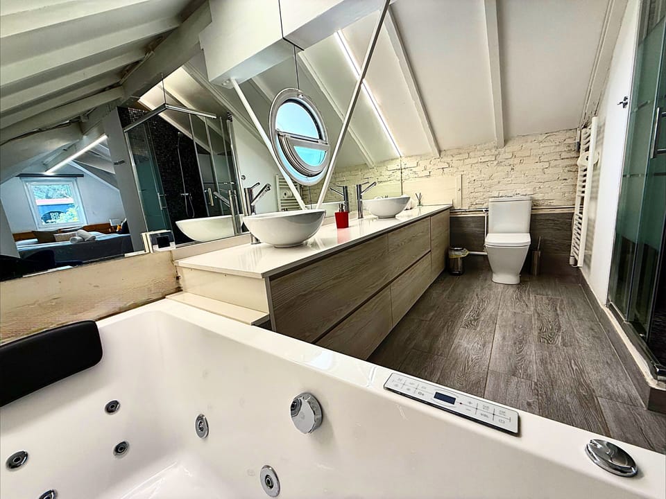 Family Studio Suite | Bathroom | Shower, hair dryer, heated floors, towels