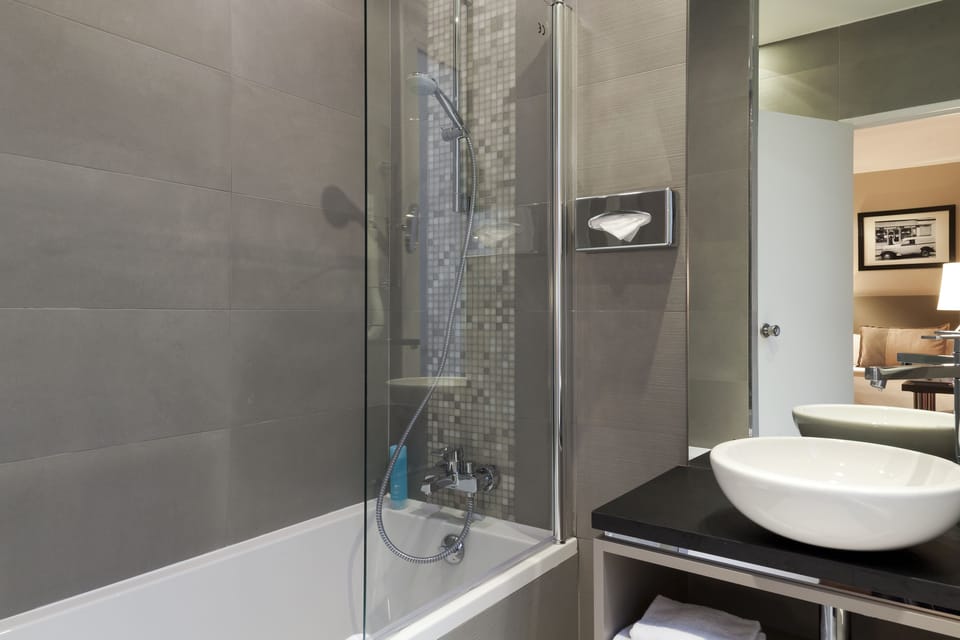 Eco-friendly toiletries, hair dryer, towels