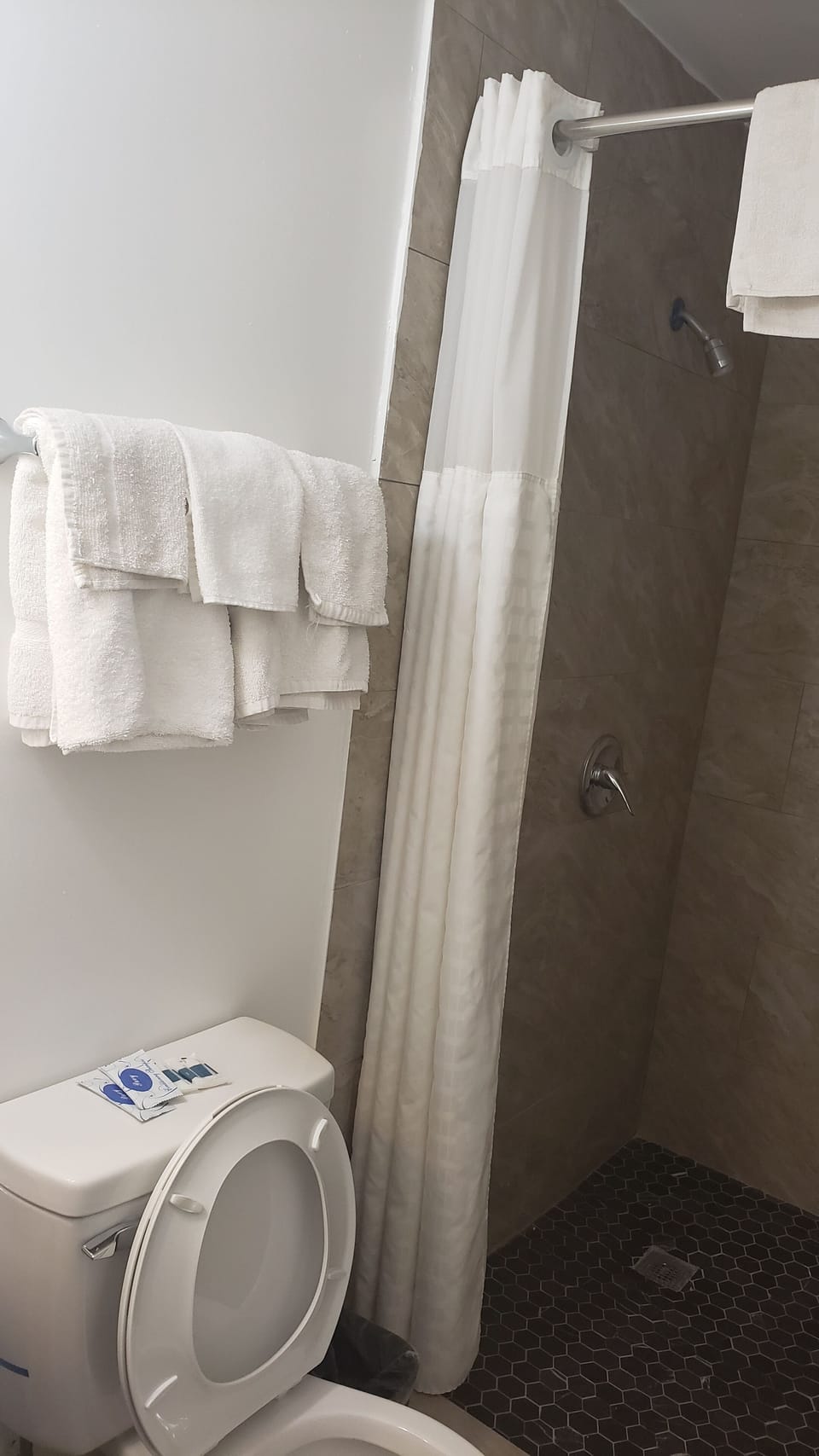 Towels, soap, shampoo, toilet paper