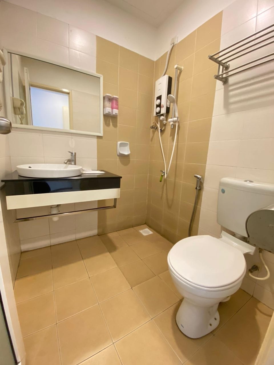 Shower, slippers, towels