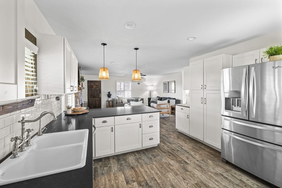 Family House, Multiple Bedrooms, Private Pool | Private kitchen | Coffee/tea maker, electric kettle, dining table