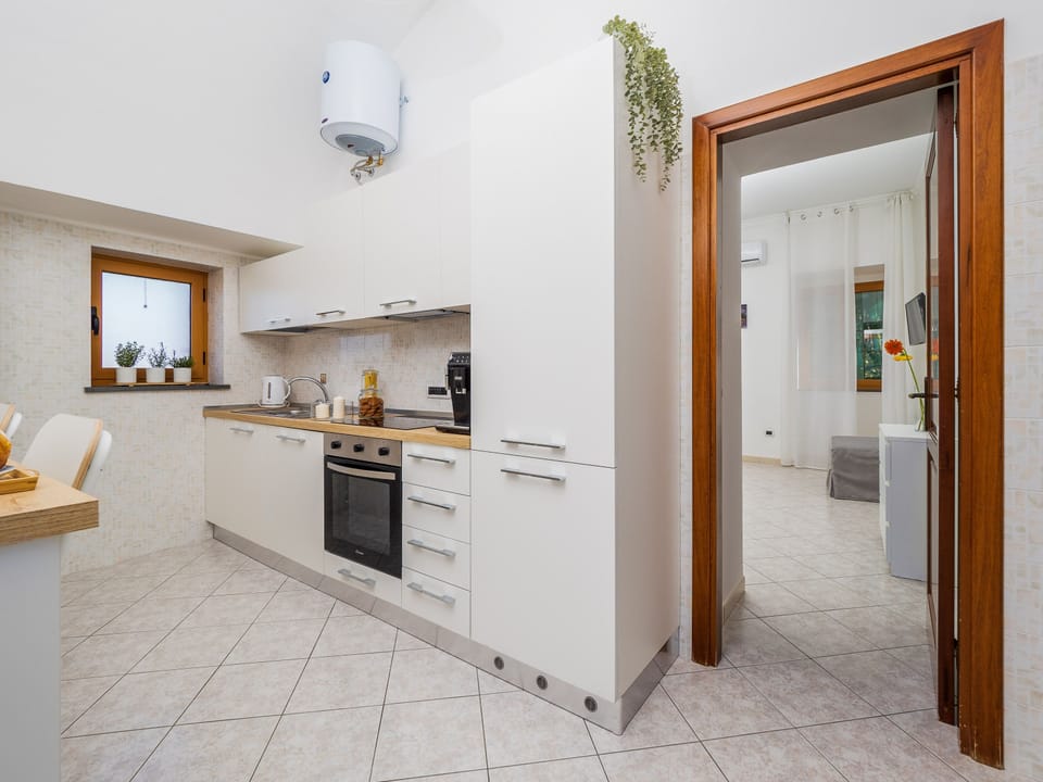 Panoramic Apartment | Private kitchen | Full-size fridge, oven, stovetop, cookware/dishes/utensils