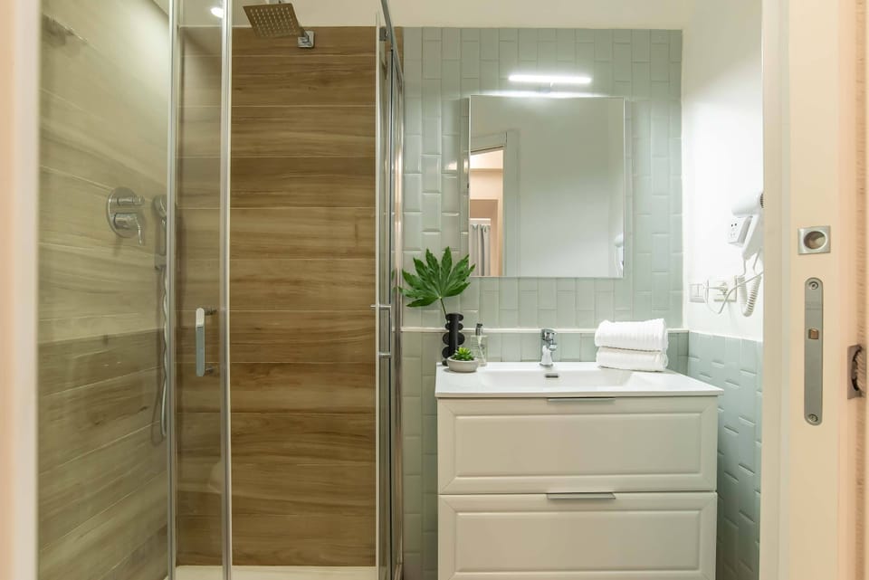 Basement Room | Bathroom | Shower, free toiletries, hair dryer, towels