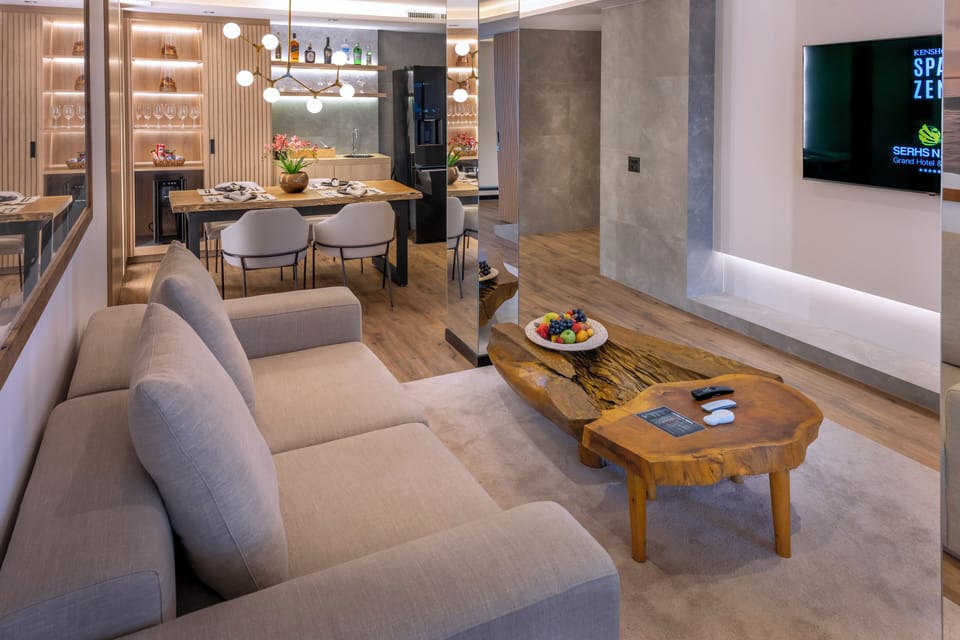 Presidential Double Room, 1 Bedroom, Private Pool, Sea View | Living room | 50-inch Smart TV with cable channels, TV