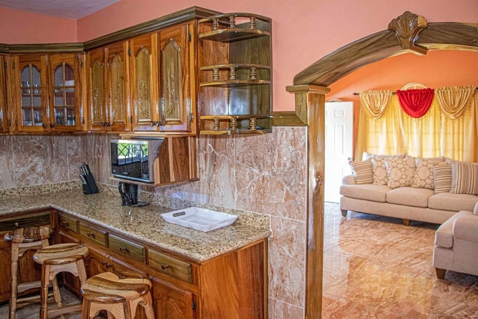 Full-size fridge, microwave, oven, freezer