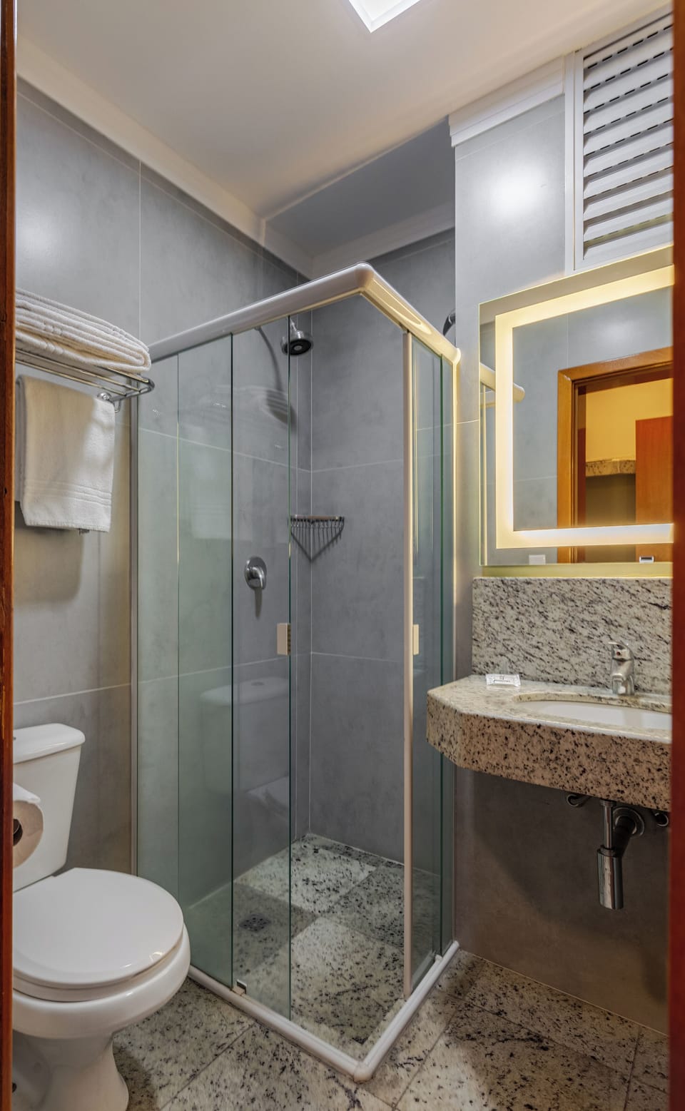 Shower, free toiletries, hair dryer, towels