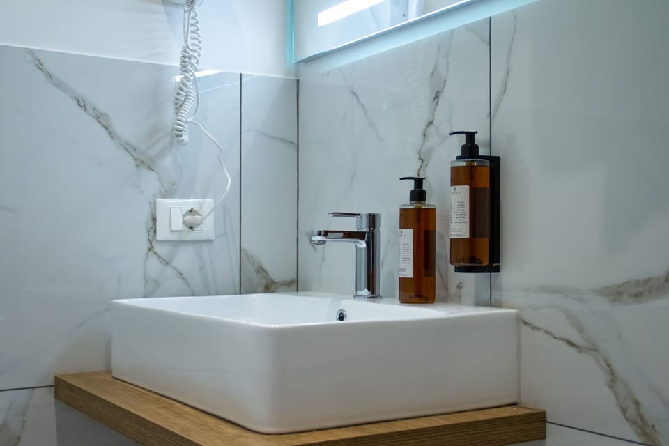 Shower, free toiletries, hair dryer, bidet