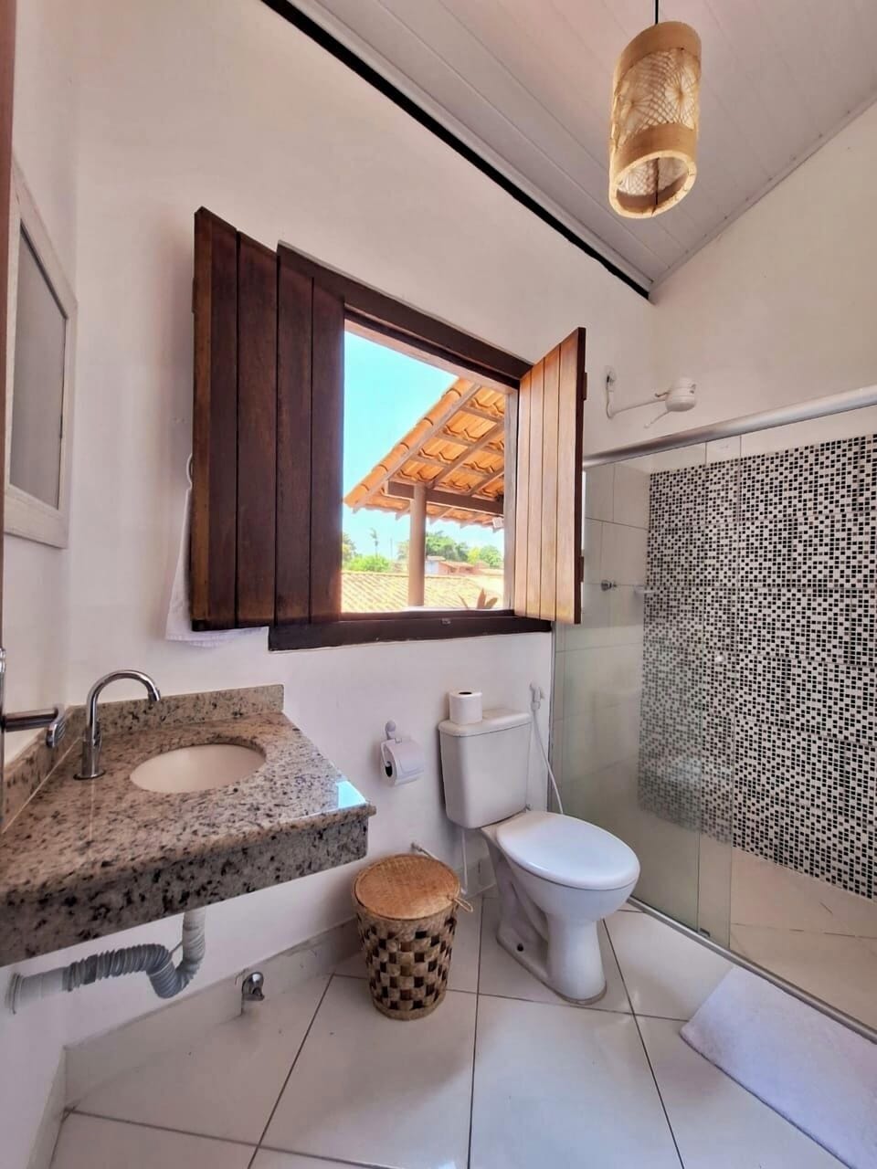 Shower, towels, toilet paper