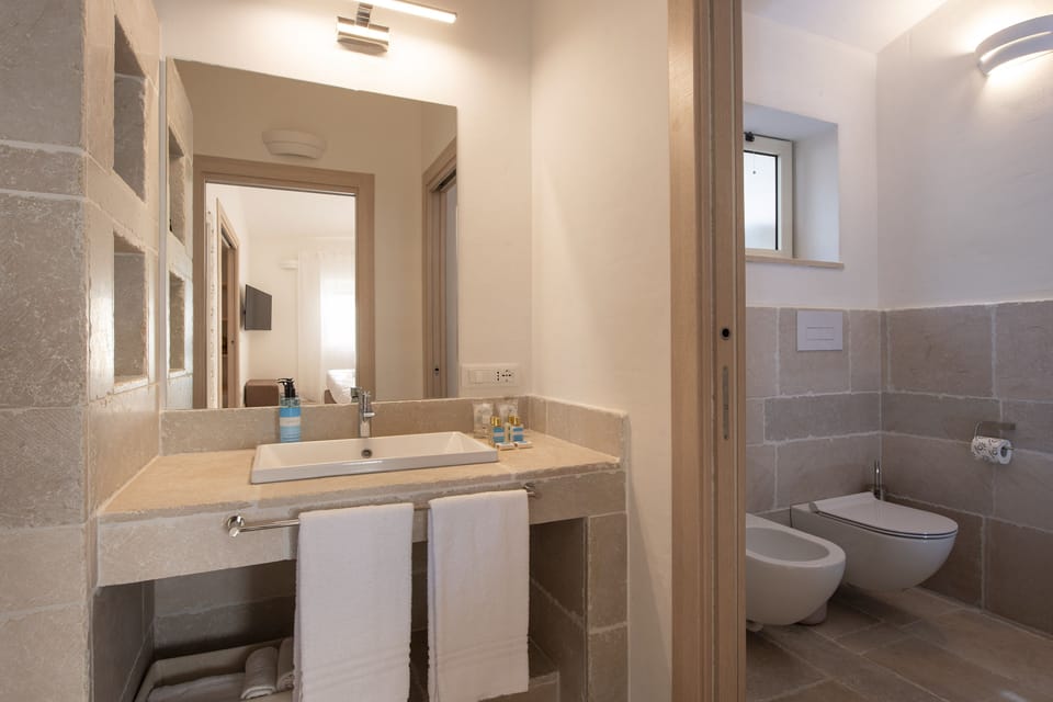 Shower, bidet, towels, soap