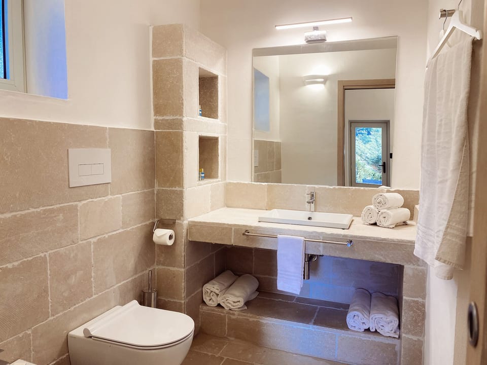 Shower, bidet, towels, soap