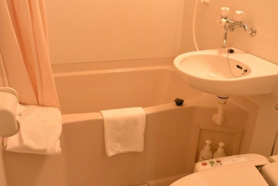 Shower, rainfall showerhead, free toiletries, hair dryer