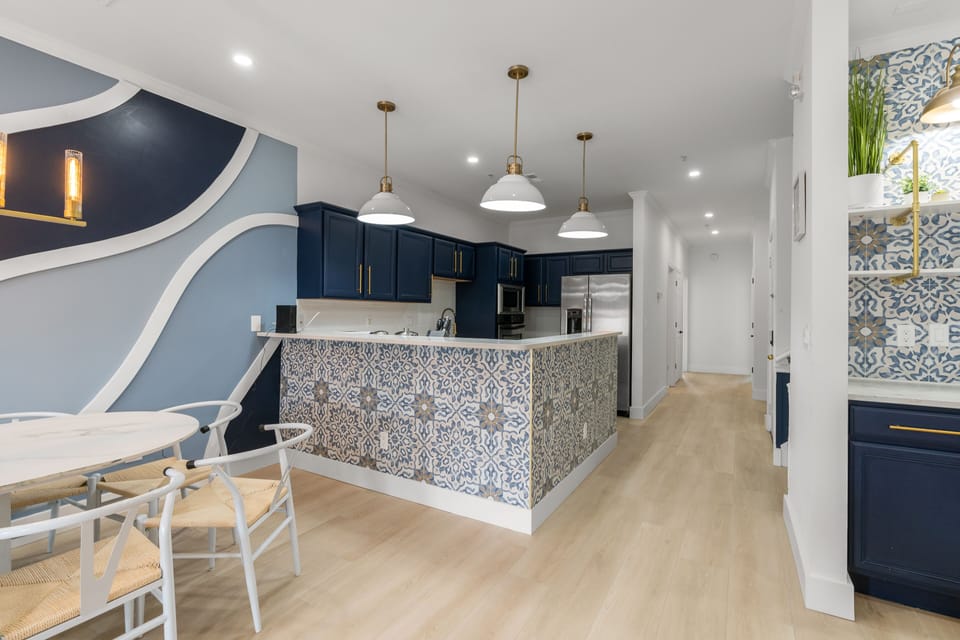 Luxury Townhome | Private kitchen | Full-size fridge, microwave, oven, dishwasher