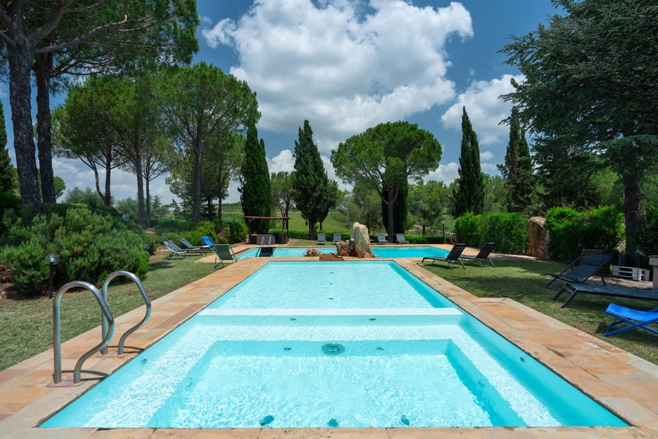Seasonal outdoor pool, sun loungers