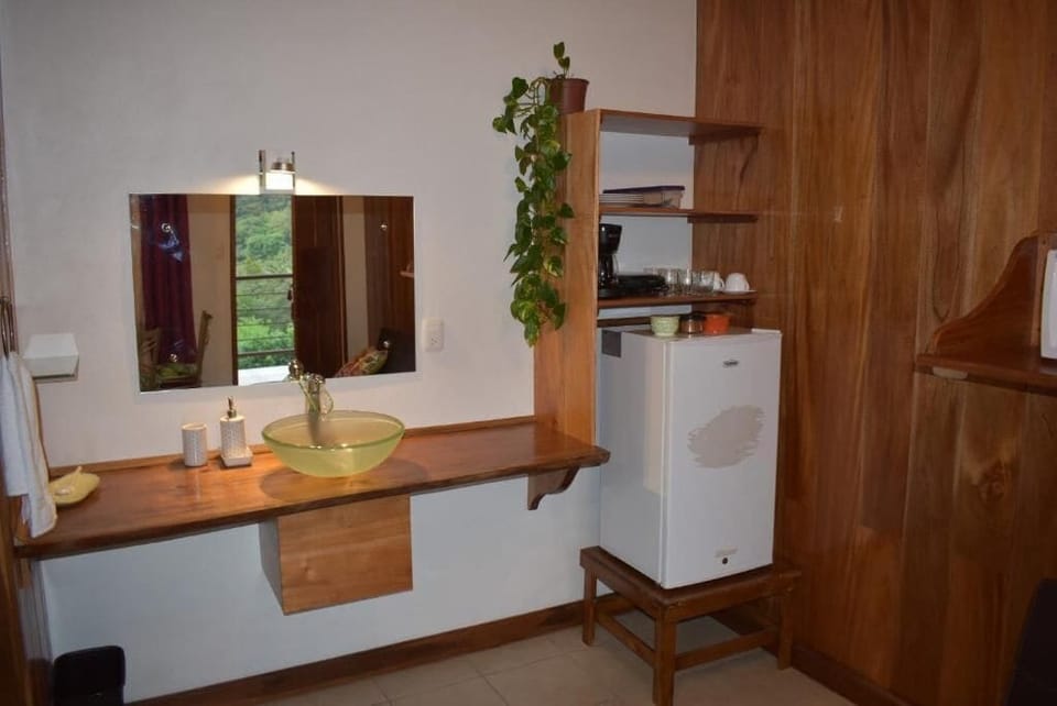 Mini-fridge, microwave, oven, coffee/tea maker