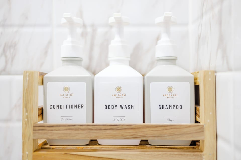 Shower, designer toiletries, hair dryer, bidet