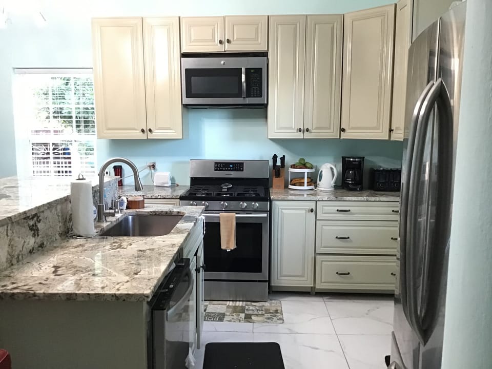 Mini-fridge, microwave, oven, dishwasher