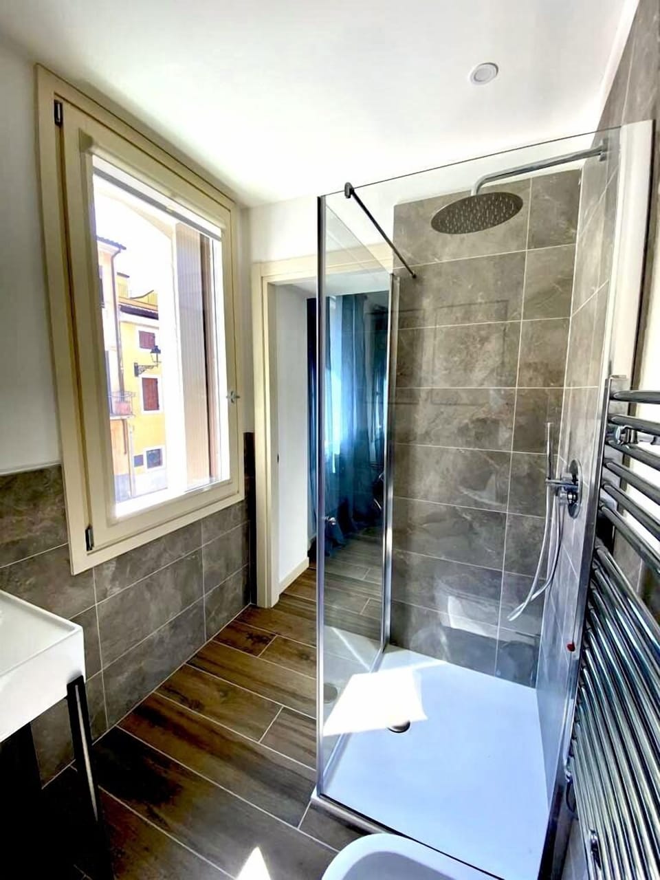 Hair dryer, bidet, towels, soap