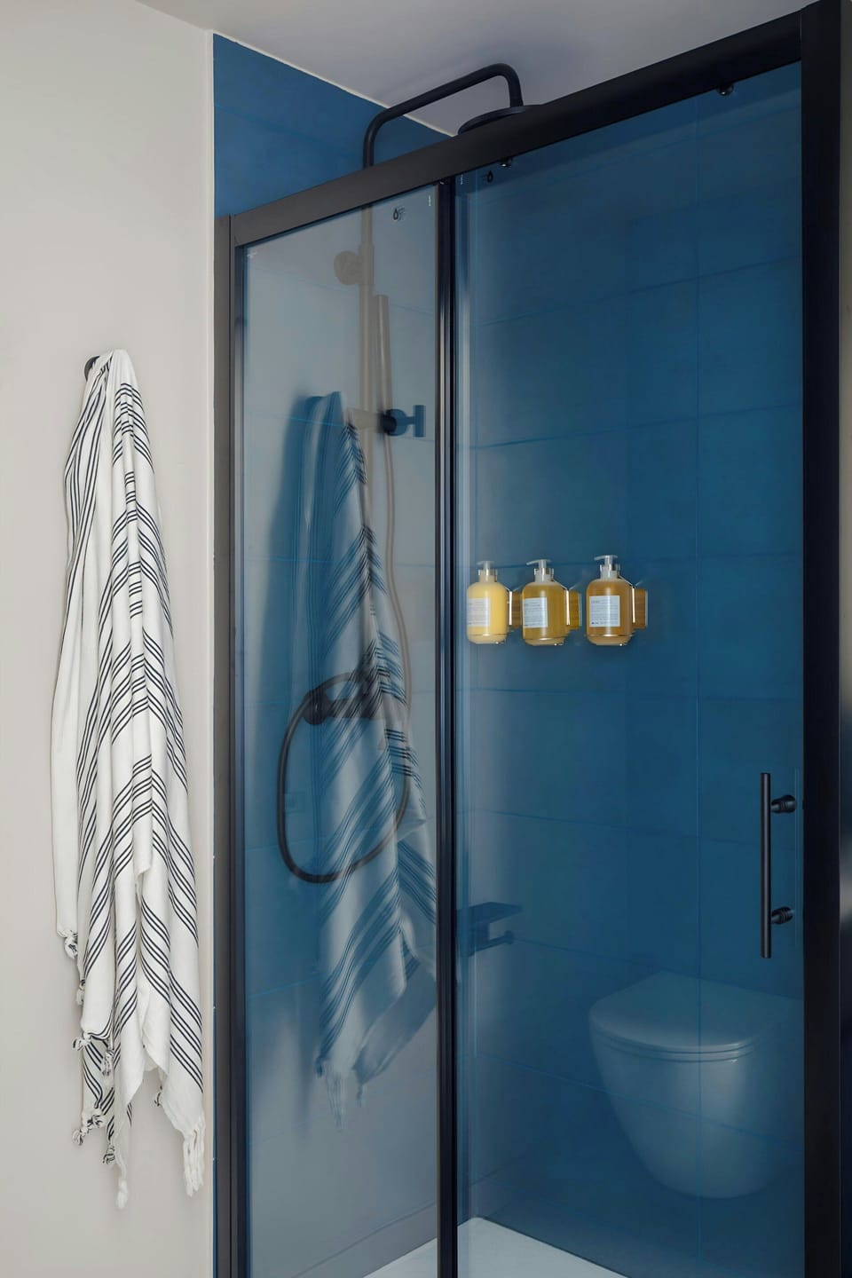 Designer toiletries, hair dryer, towels
