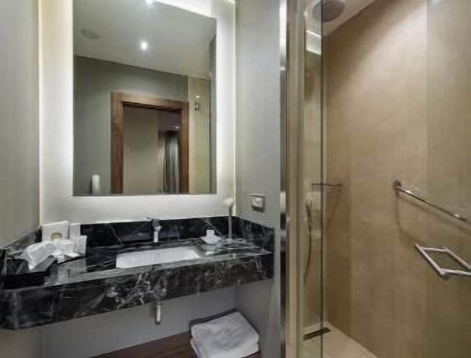 Shower, free toiletries, hair dryer, slippers