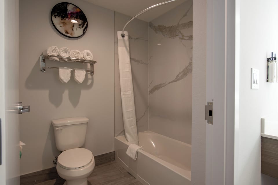 Standard Single Room, 1 King Bed | Bathroom | Combined shower/tub, towels