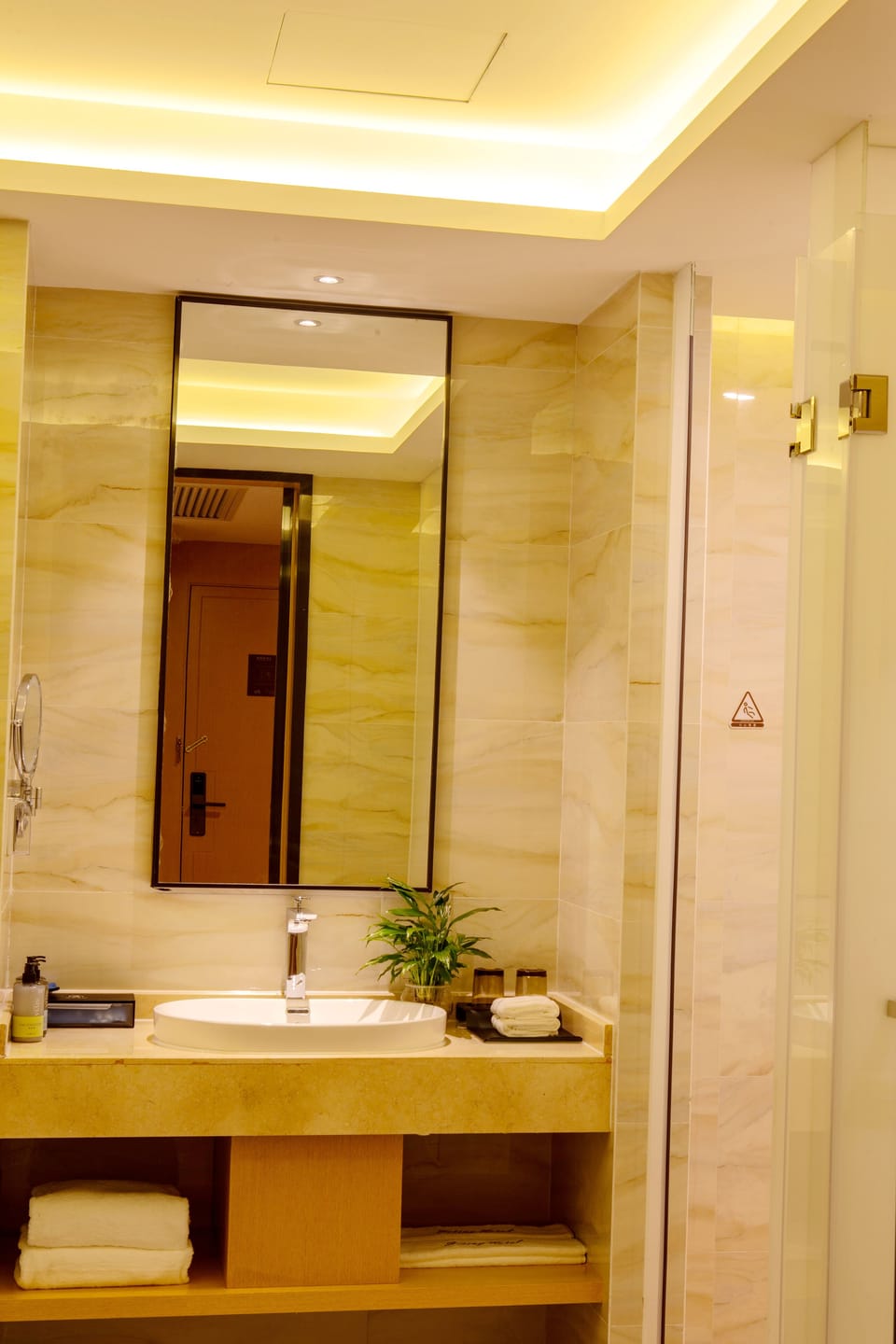 Separate tub and shower, hydromassage showerhead, free toiletries