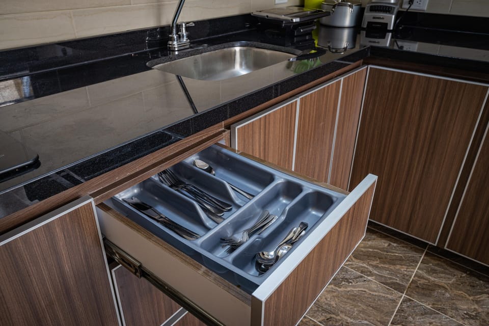 Mini-fridge, dishwasher, blender, griddle