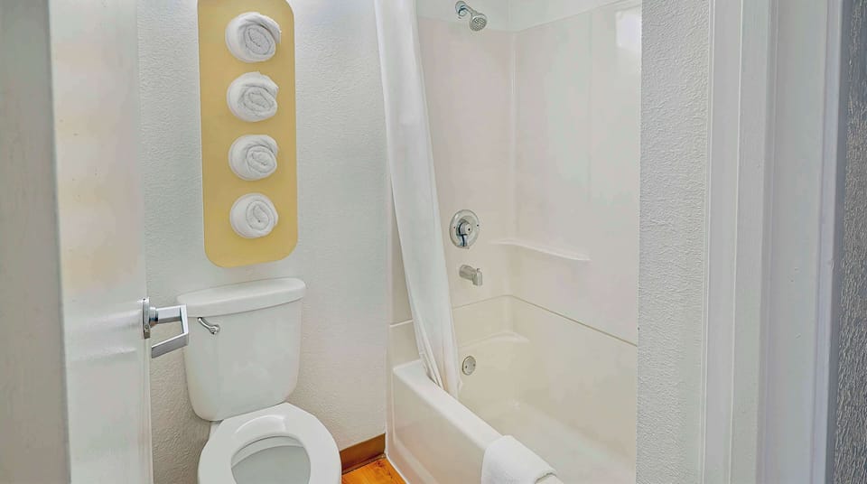 Rainfall showerhead, hair dryer, towels, soap