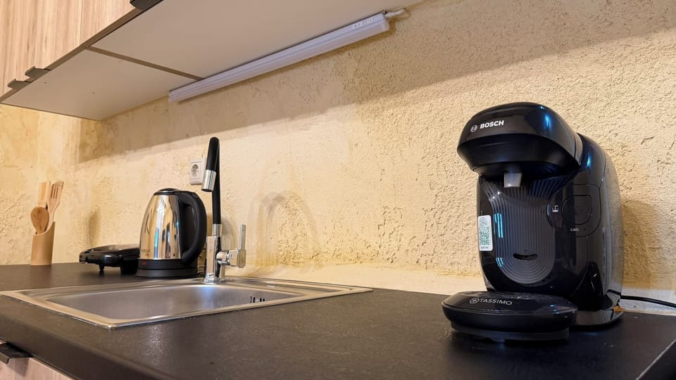 Dr. Suite 9 | Private kitchen | Fridge, microwave, oven, stovetop