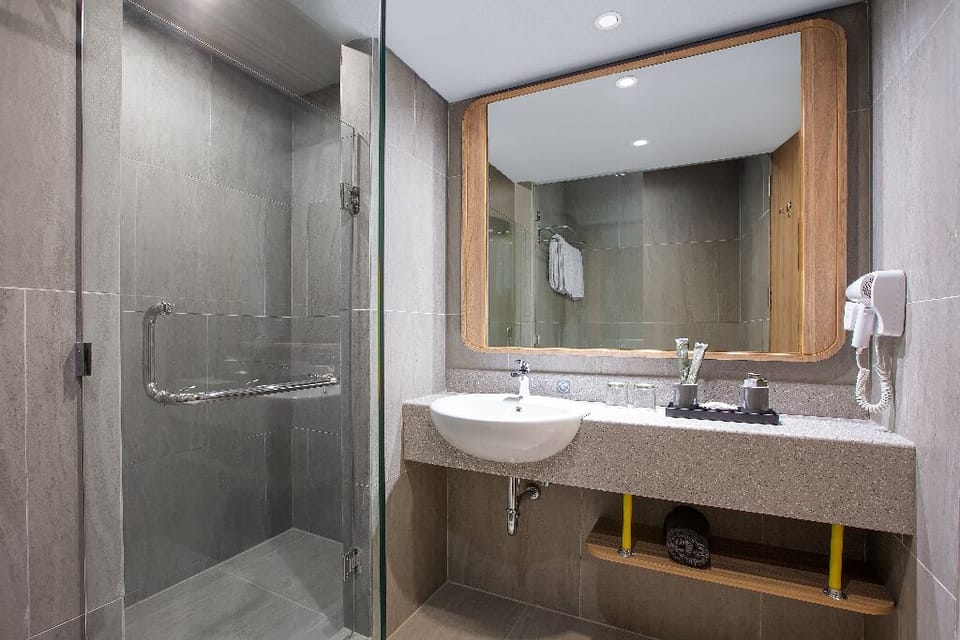Shower, slippers, towels