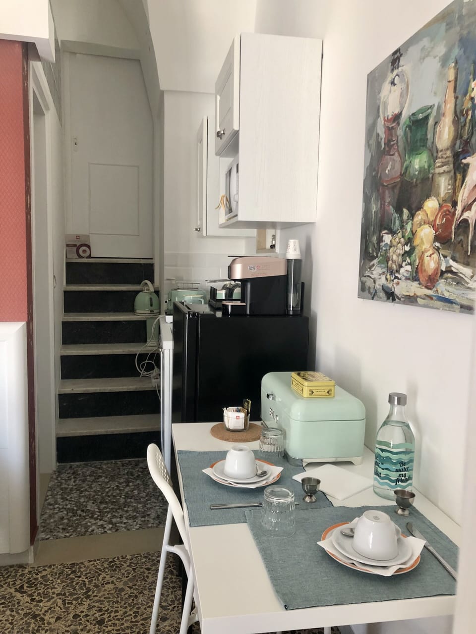 Full-size fridge, microwave, stovetop, espresso maker