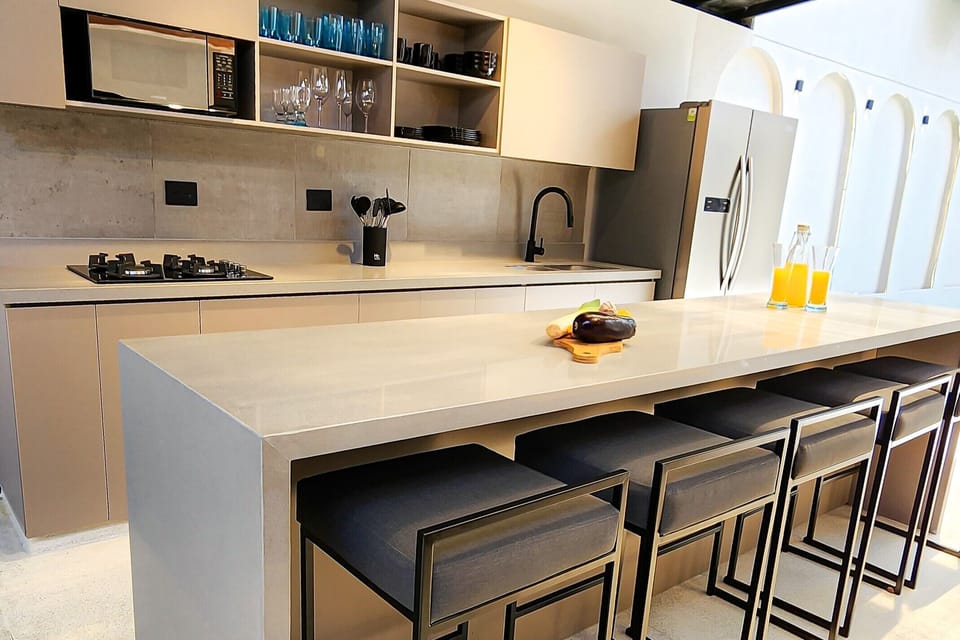 Deluxe House | Private kitchen | Full-size fridge, microwave, coffee/tea maker, cookware/dishes/utensils
