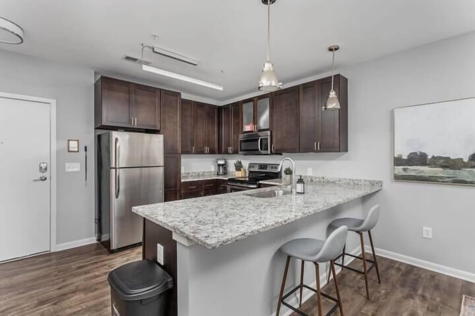 Apartment, 1 Bedroom | Private kitchen | Fridge, microwave, oven, stovetop