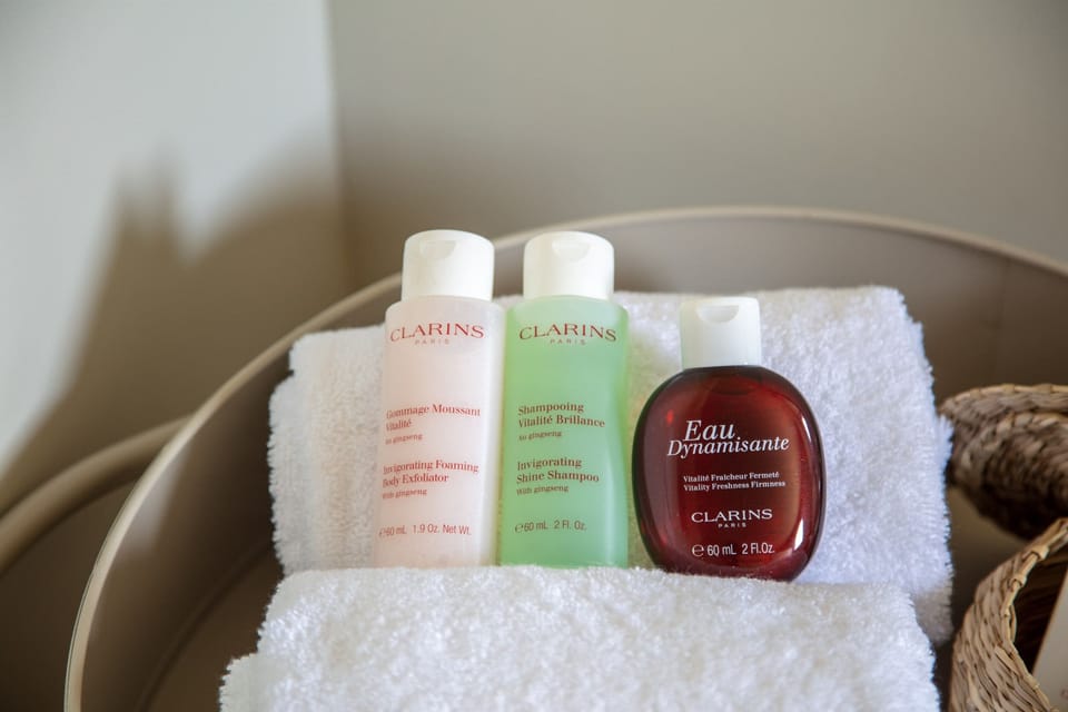 Free toiletries, hair dryer, slippers, towels