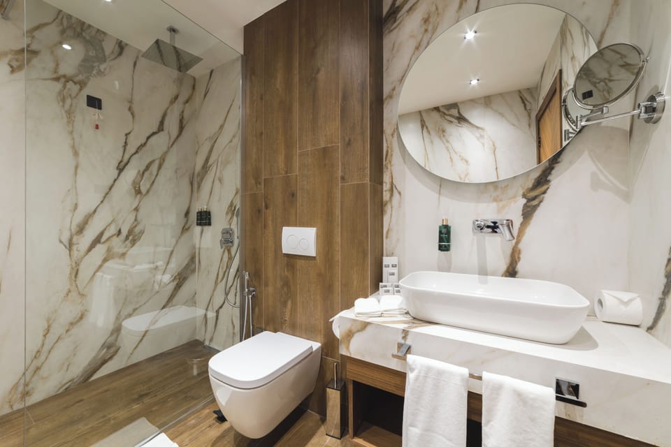 Deluxe Suite, 1 Bedroom, City View | Bathroom | Shower, hydromassage showerhead, free toiletries, hair dryer