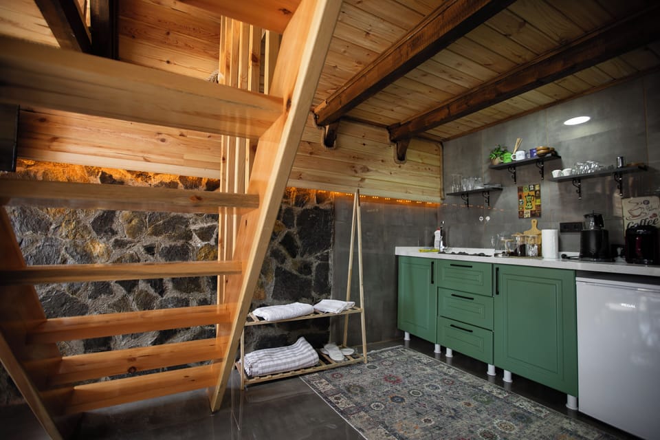 Deluxe Cabin, 1 Queen Bed, Mountain View | Private kitchen | Mini-fridge, cookware/dishes/utensils, spices, cleaning supplies