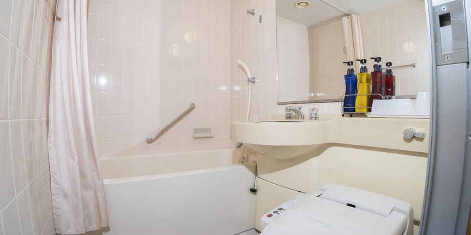 Combined shower/tub, free toiletries, hair dryer, towels