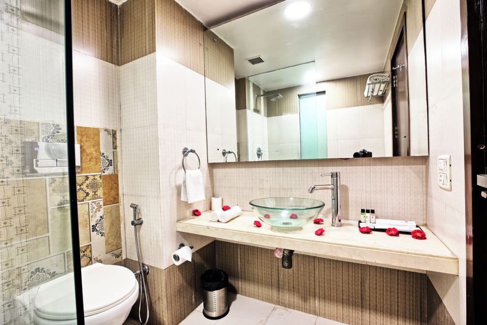Shower, hair dryer, slippers, bidet