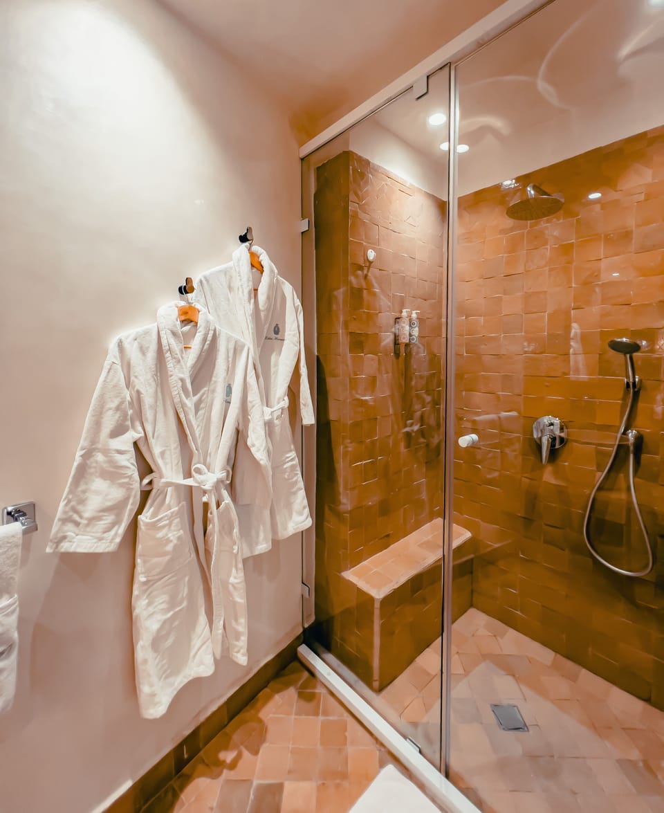 Shower, free toiletries, hair dryer, bathrobes