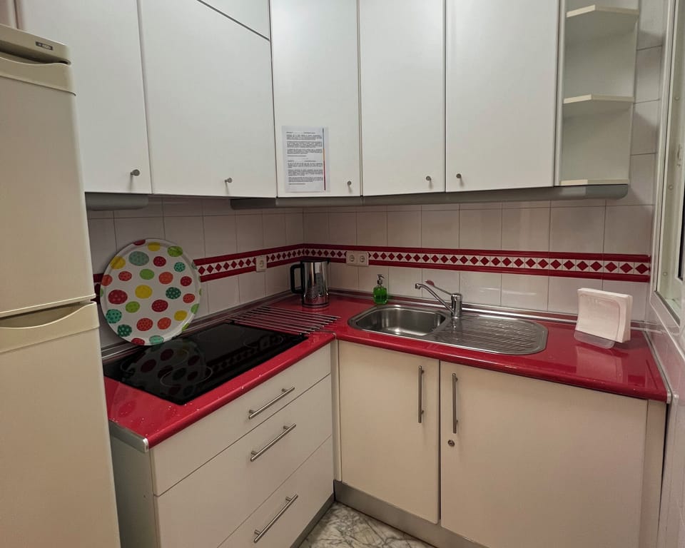 Full-size fridge, microwave, stovetop, electric kettle