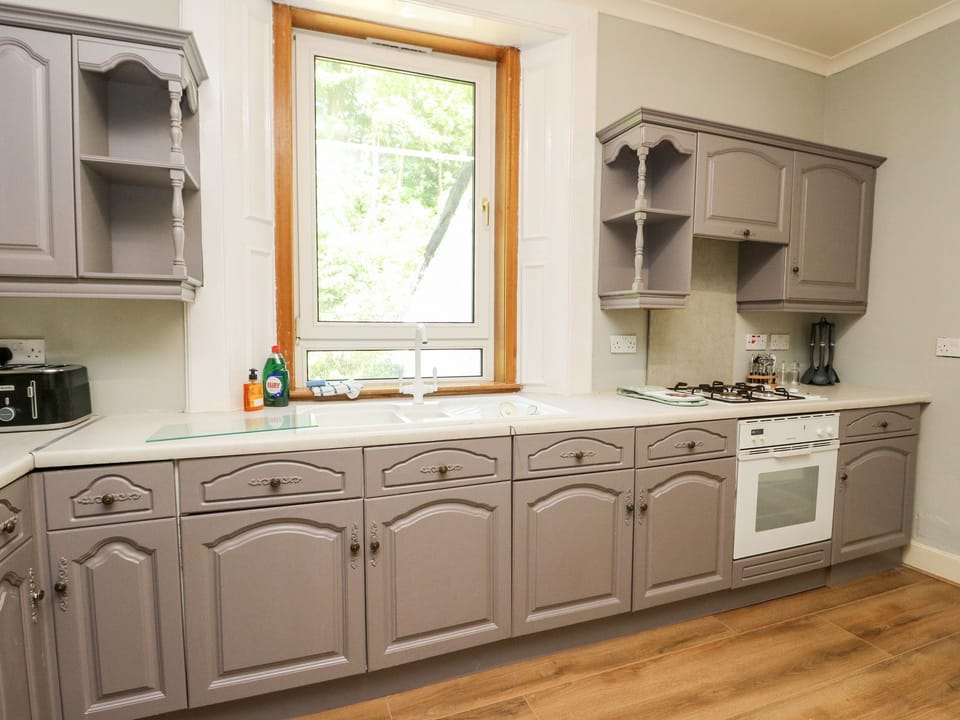 Fridge, electric kettle, toaster, cookware/dishes/utensils