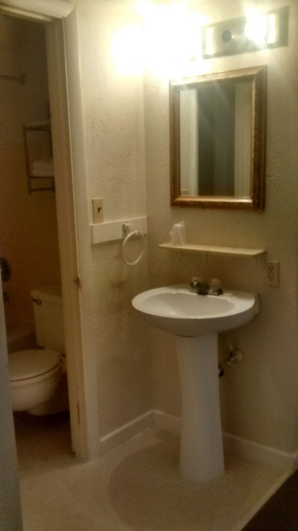 Combined shower/tub, free toiletries, hair dryer, towels